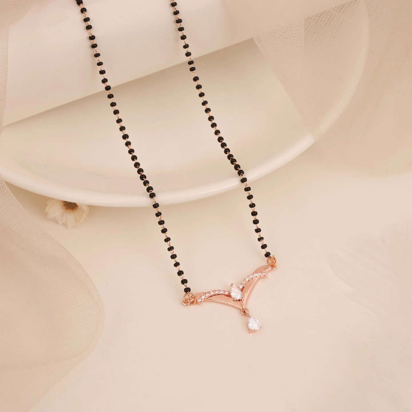Rose Gold Feather Mangalsutra Set - Image 3