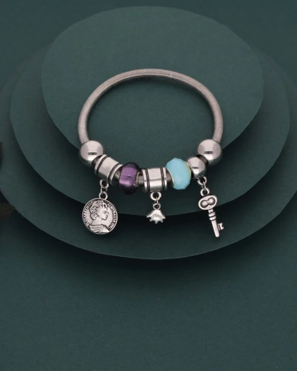 Silver Charm Bead Bracelet