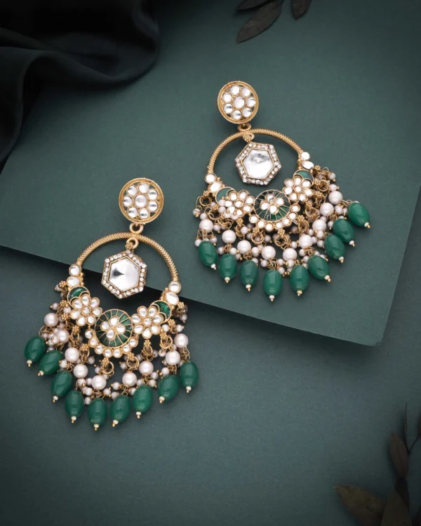 Green Bead Pearl Earring