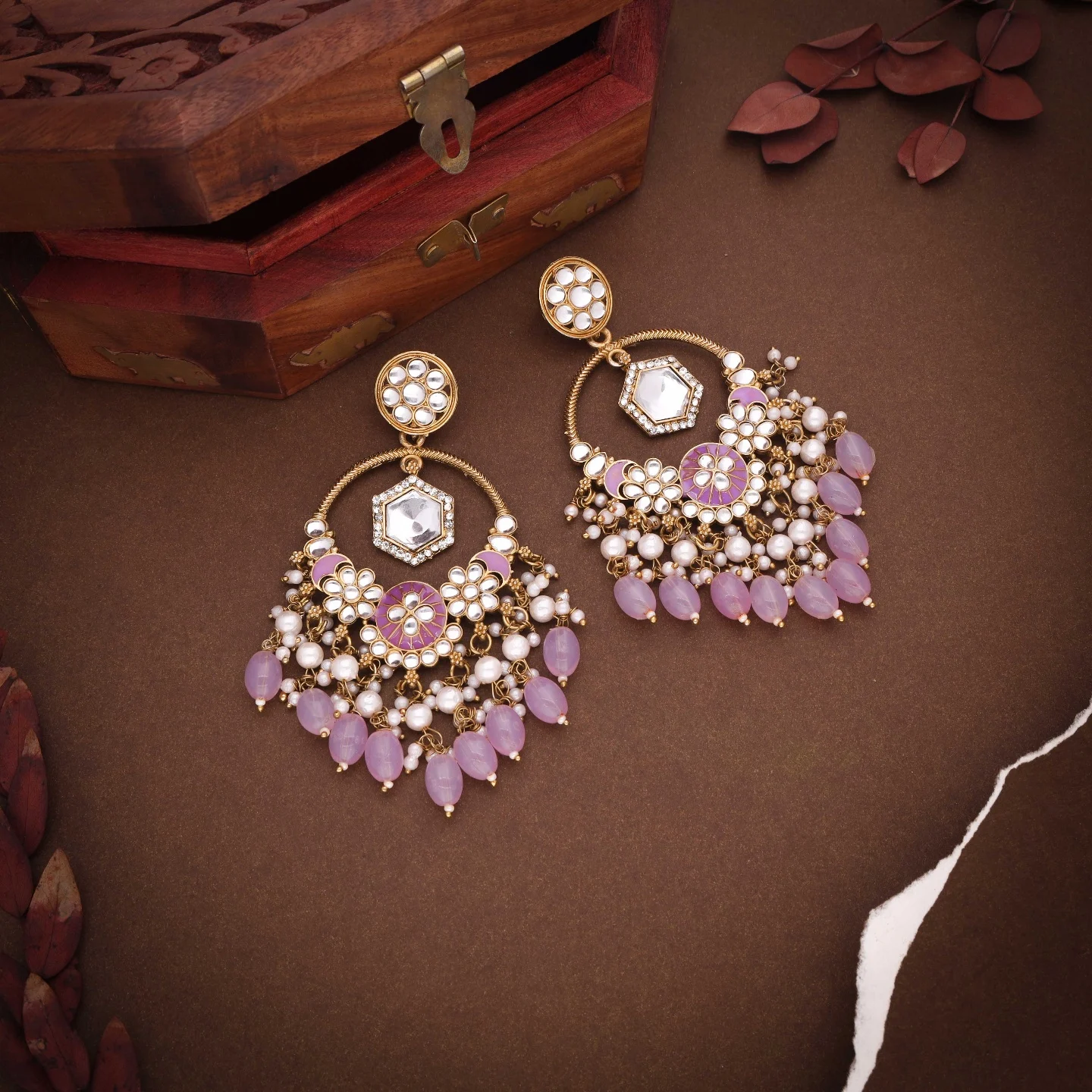 Lavender Bead Pearl Earring