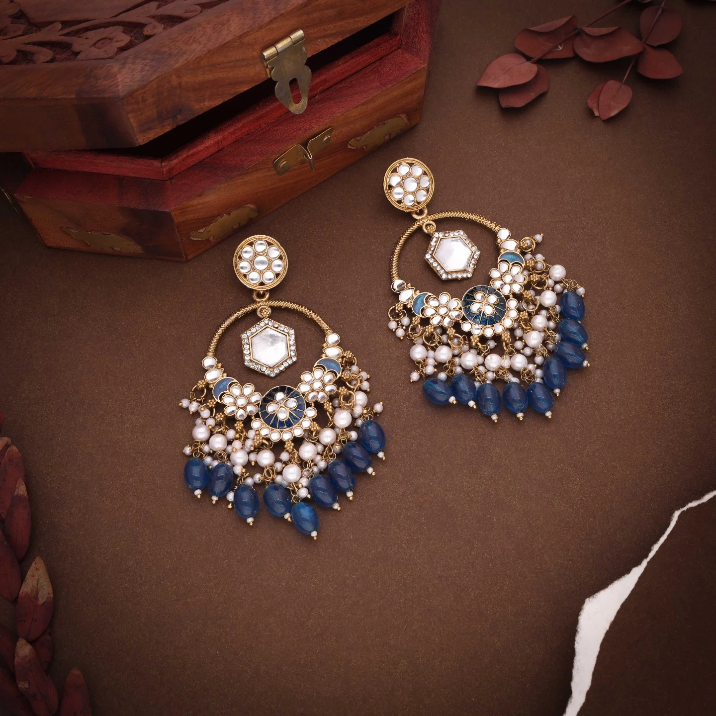 Blue Bead Pearl Earring - Image 2