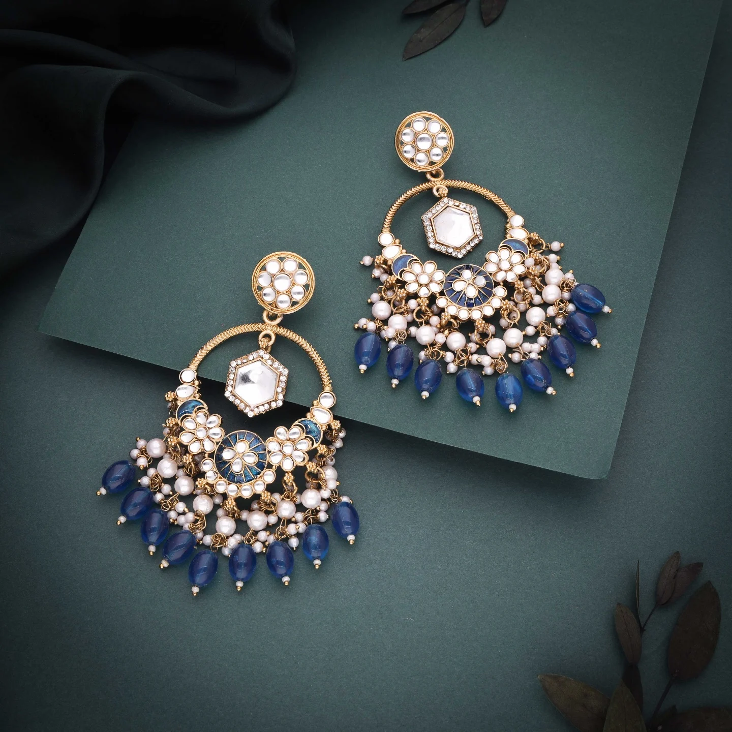 Blue Bead Pearl Earring