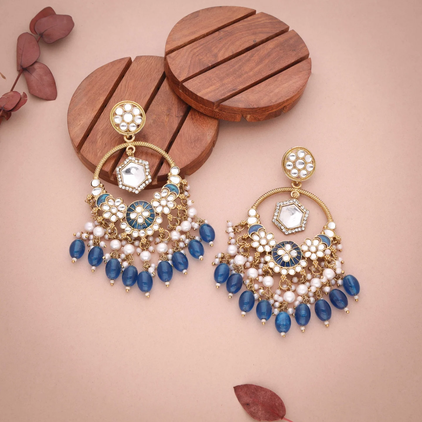 Blue Bead Pearl Earring - Image 3
