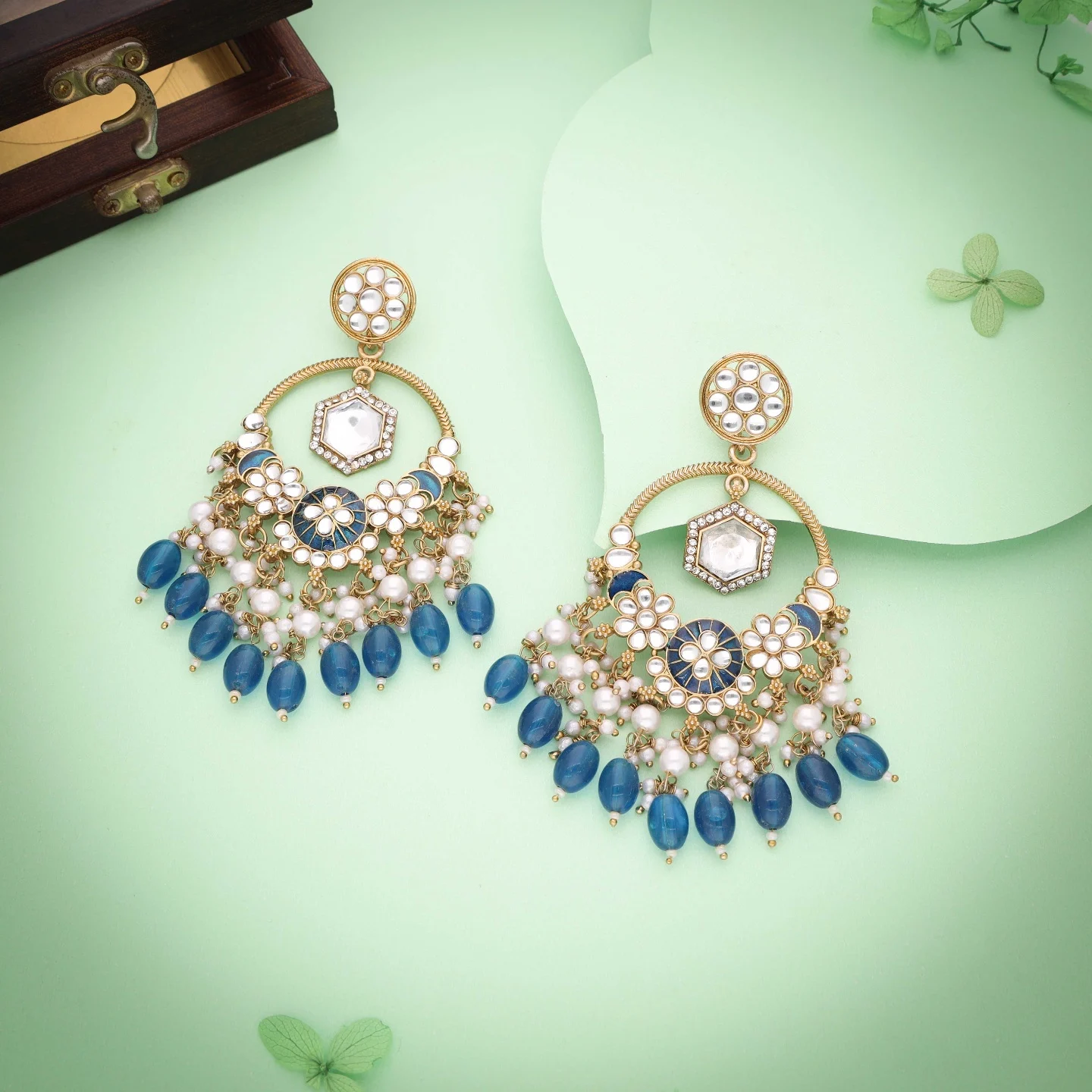 Blue Bead Pearl Earring - Image 4