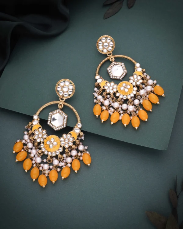 Yellow Kundan Hoop Earrings