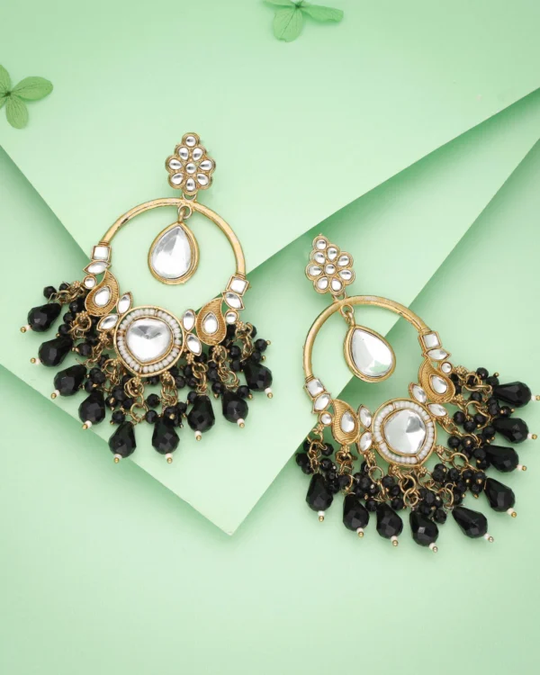 Black Kundan Dangler Earrings