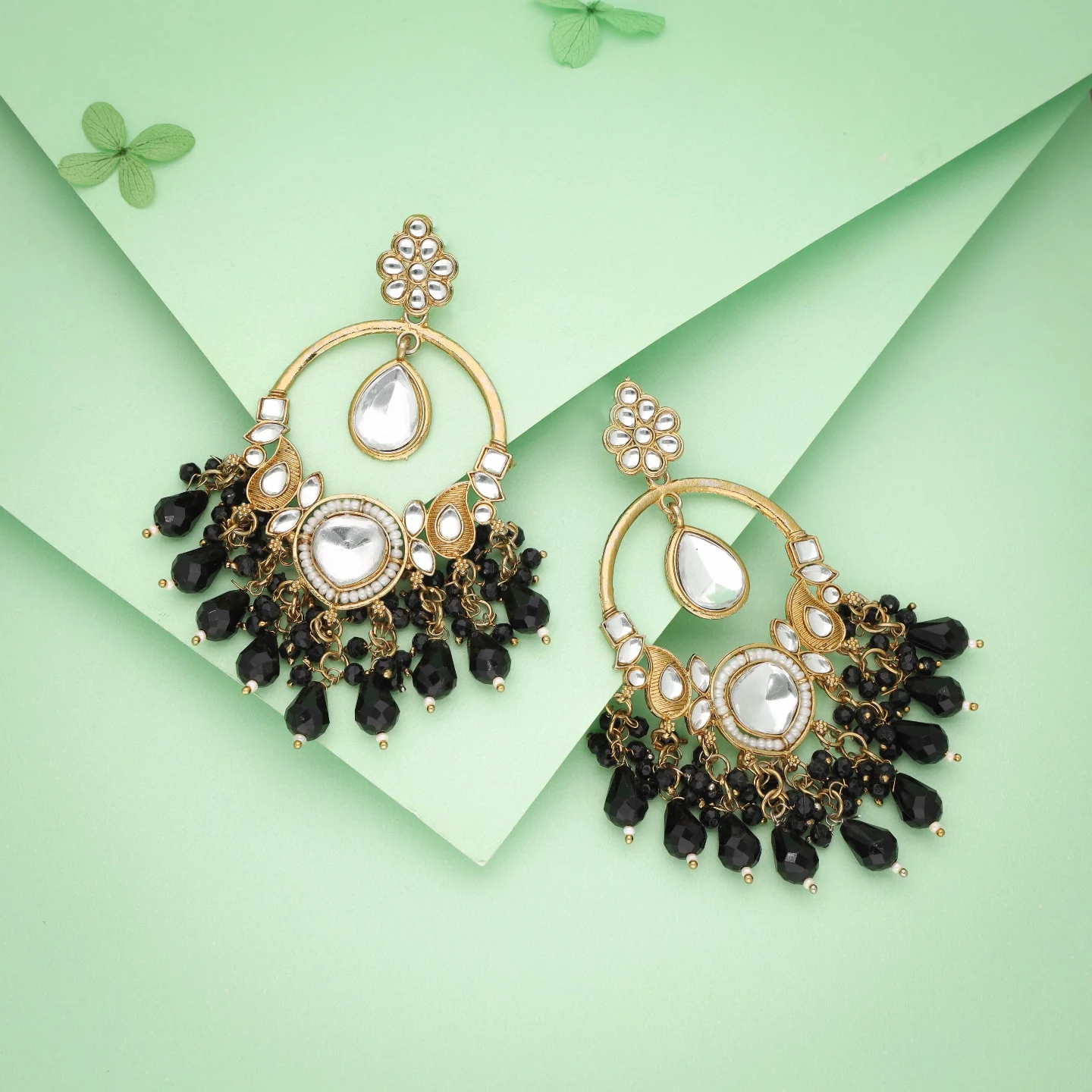 Black Kundan Dangler Earrings