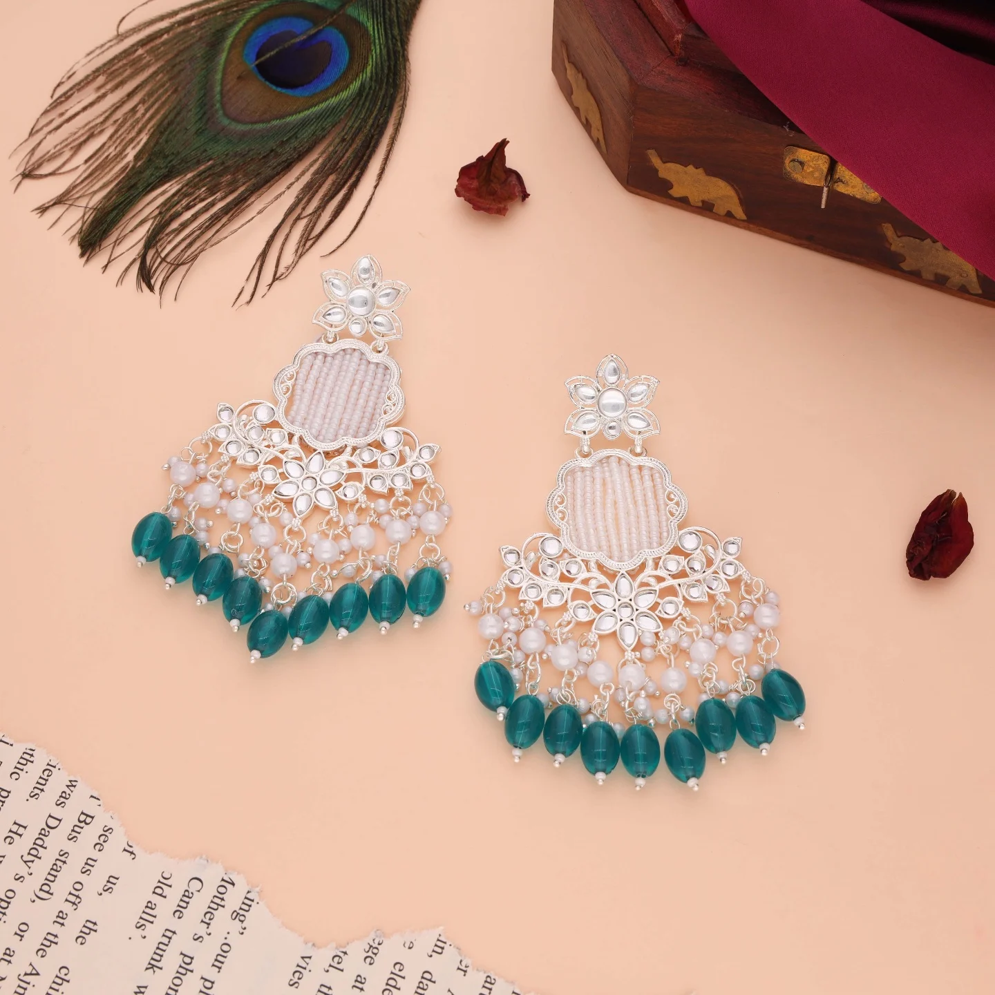 Green Kundan Drop Earrings - Image 3