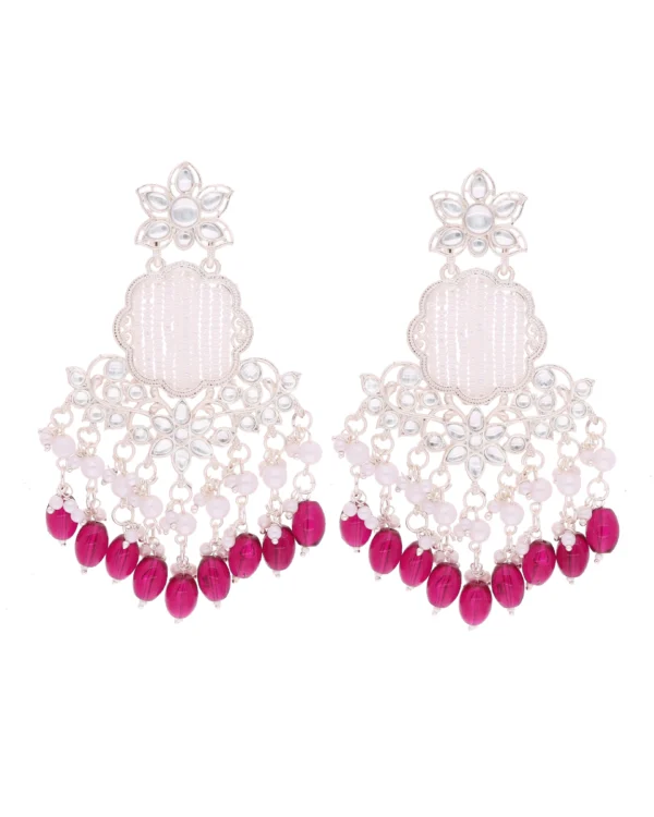 Dark Pink Kundan Drop Earrings
