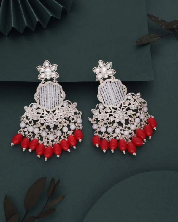Red Kundan Drop Earrings