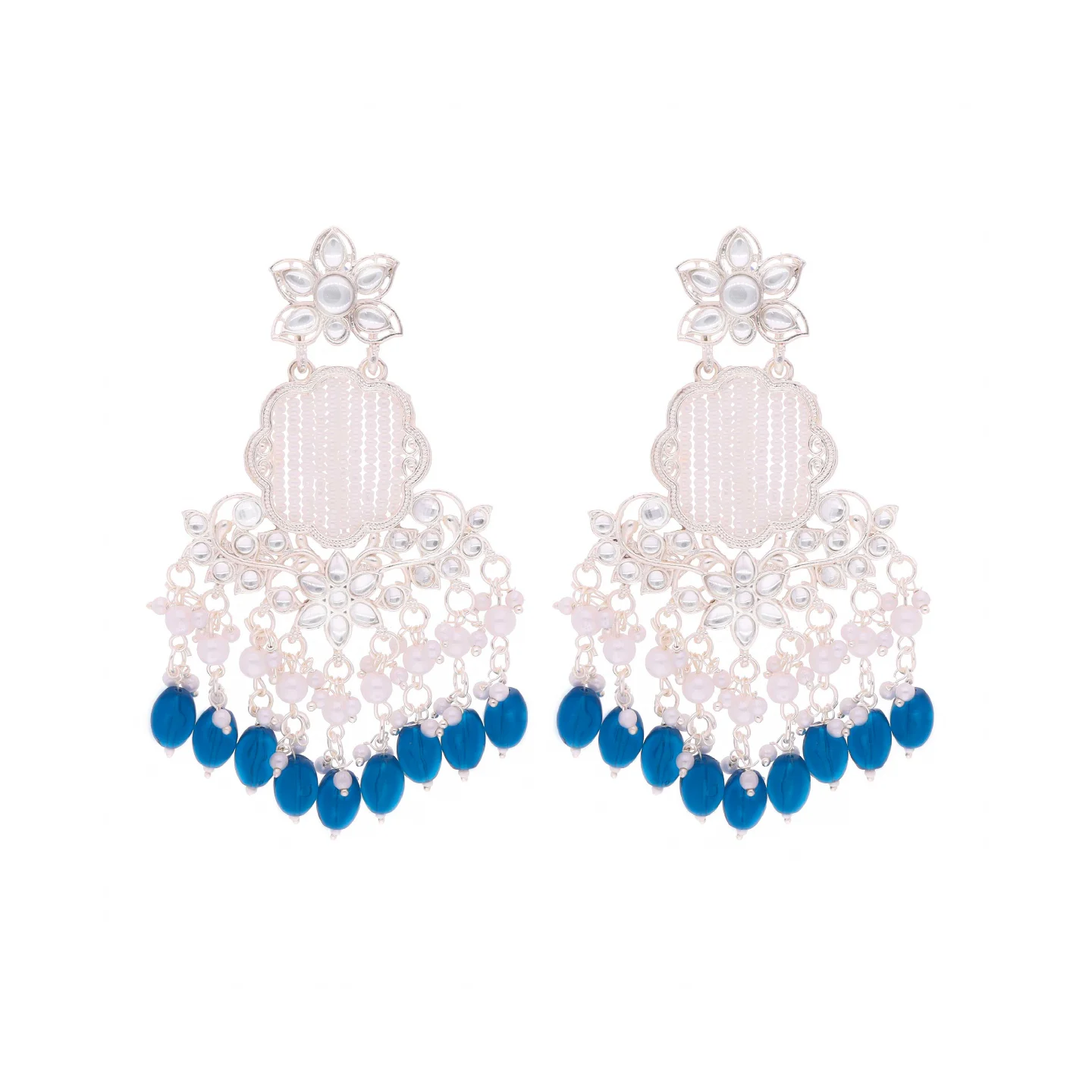 Dark Blue Kundan Drop Earrings - Image 6