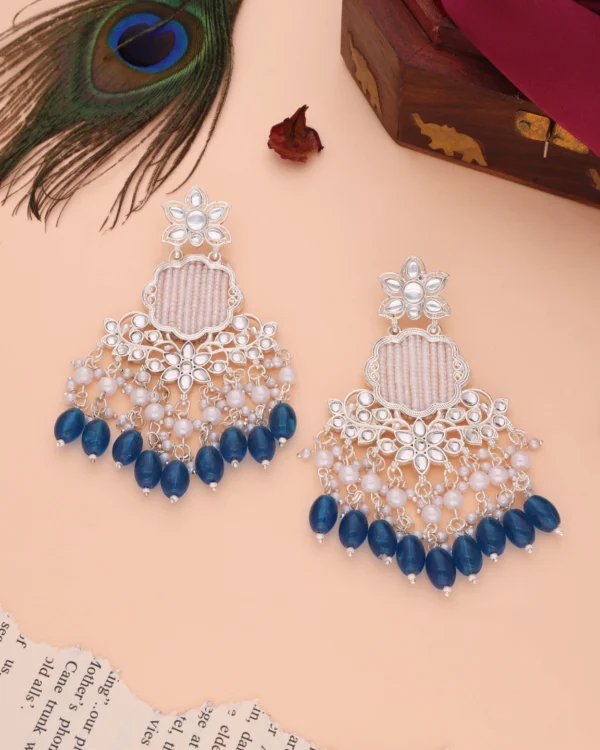 Dark Blue Kundan Drop Earrings