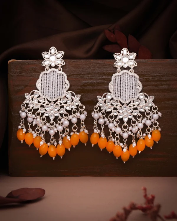 Yellow Kundan Drop Earrings