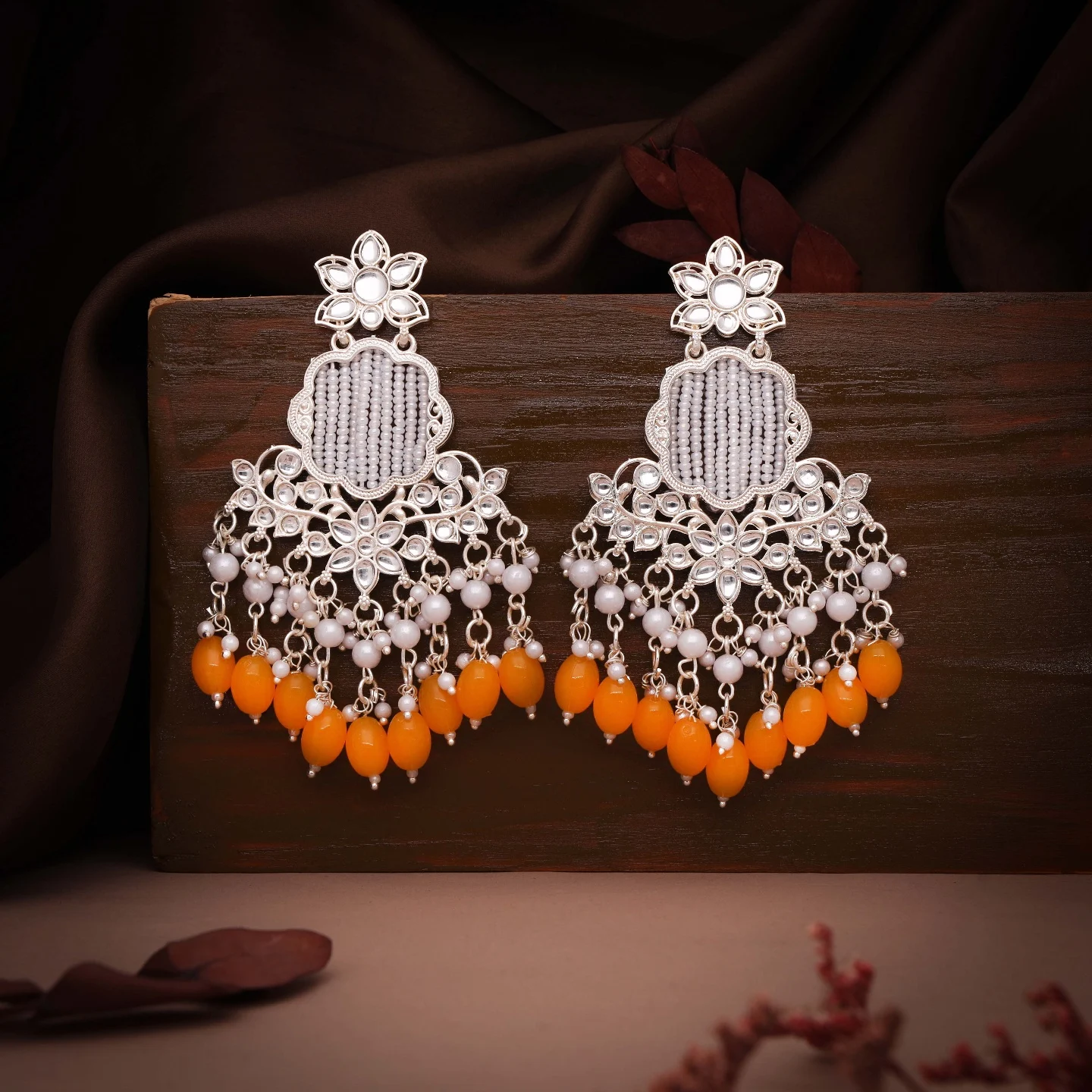Yellow Kundan Drop Earrings