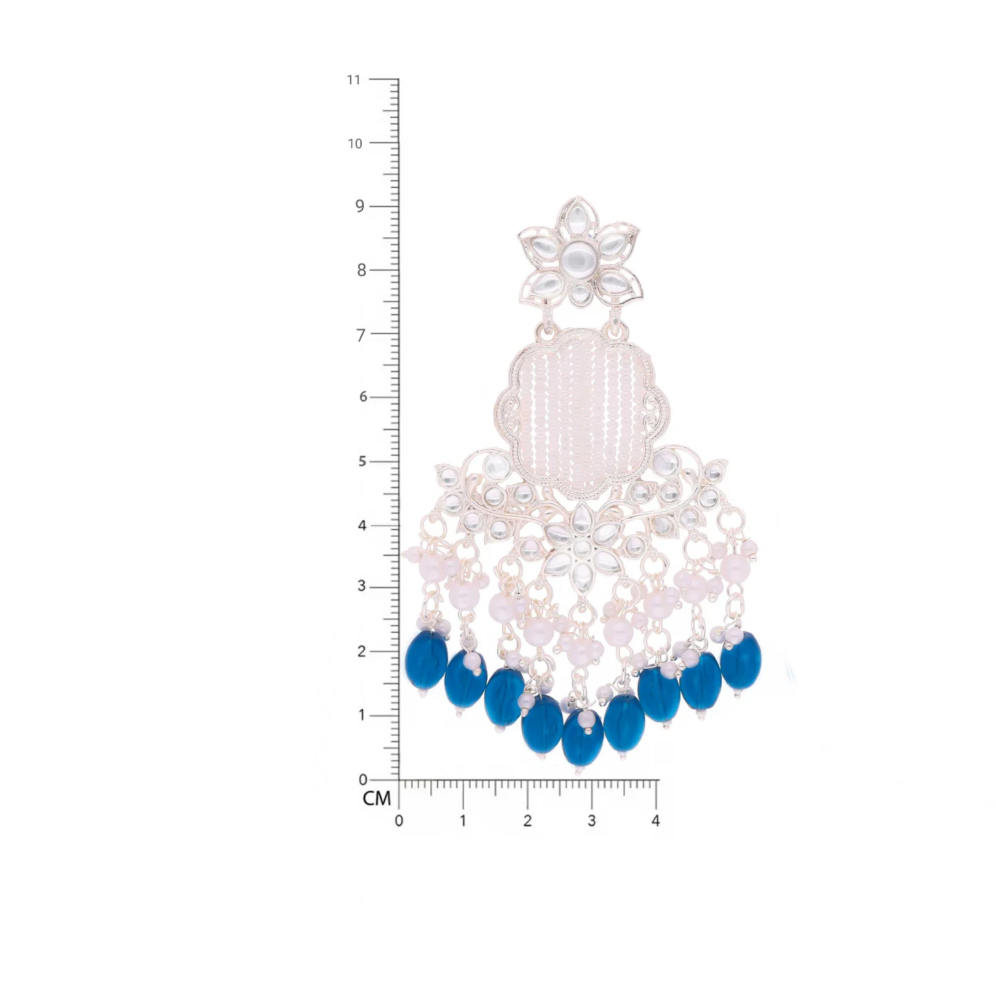 Dark Blue Kundan Drop Earrings - Image 7