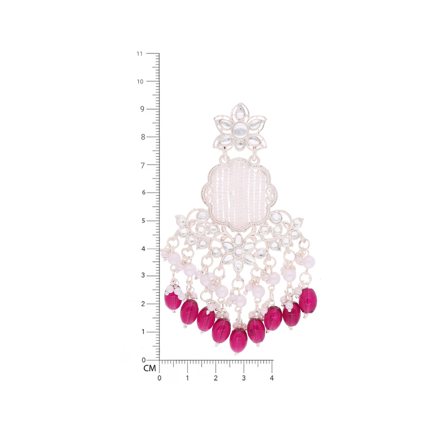 Dark Pink Kundan Drop Earrings - Image 2