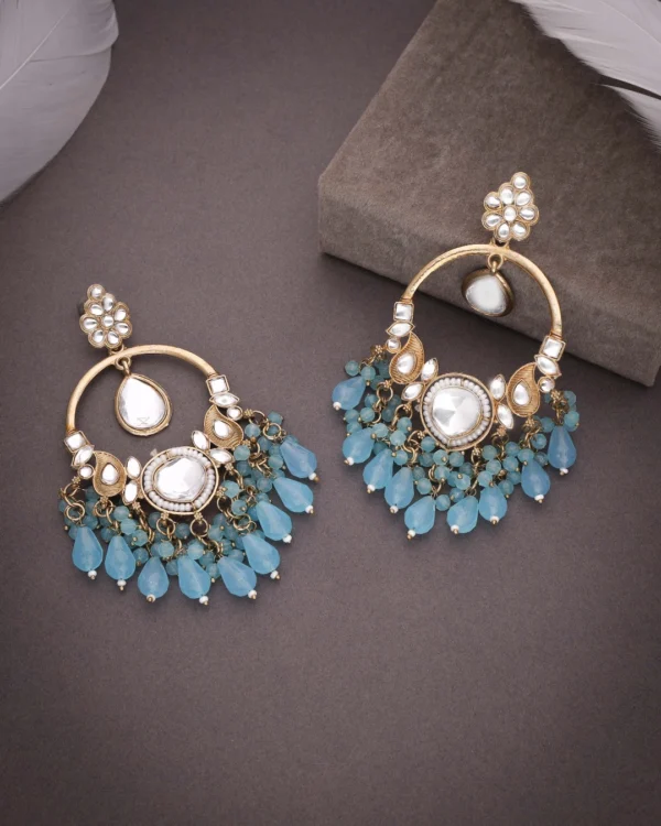 Light Blue Kundan Hoop Earrings