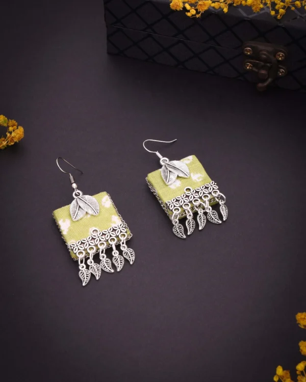 Silver Green Fabric Earrings
