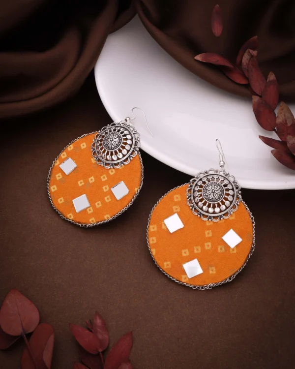Silver Yellow Fabric Earrings