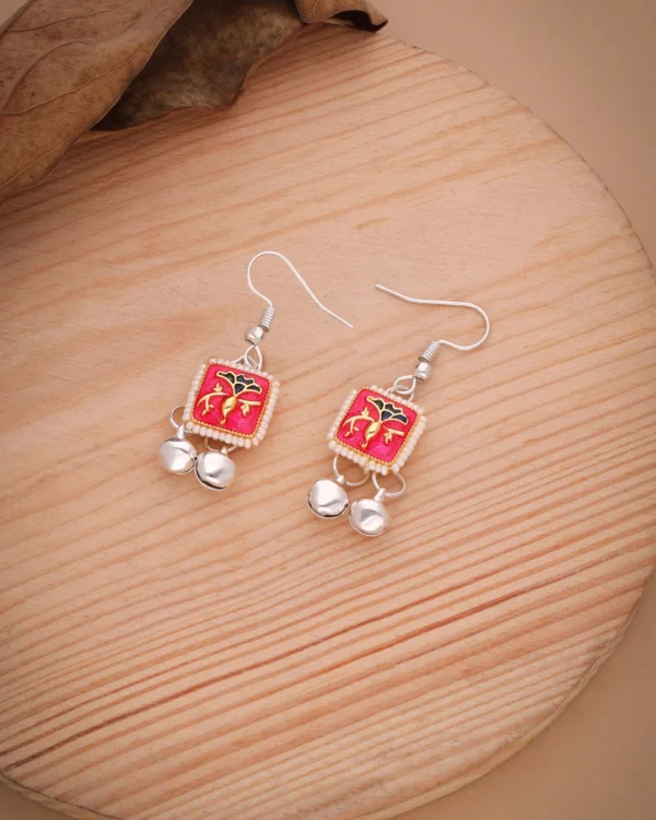 Silver Pink Floral Earrings