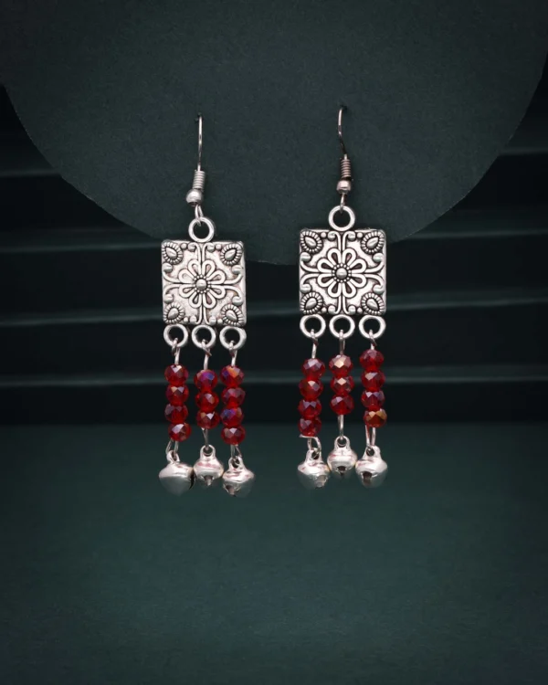 Silver Red Bead Earrings