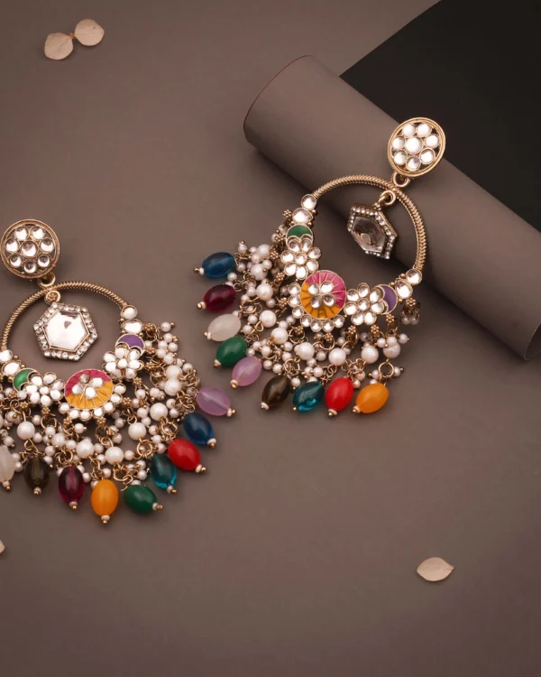 Golden Multi Color Kundan Earrings