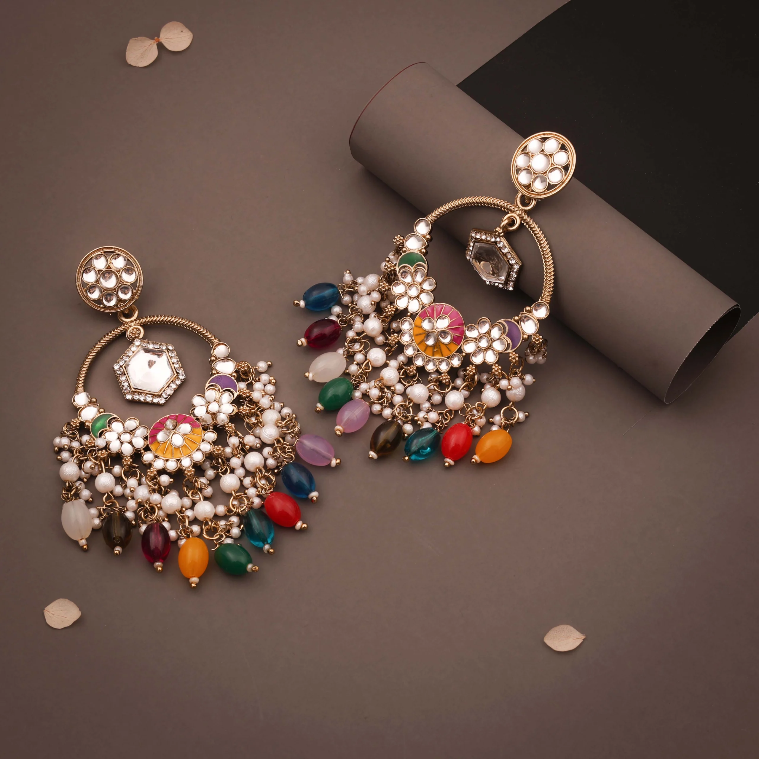 Golden Multi Color Kundan Earrings