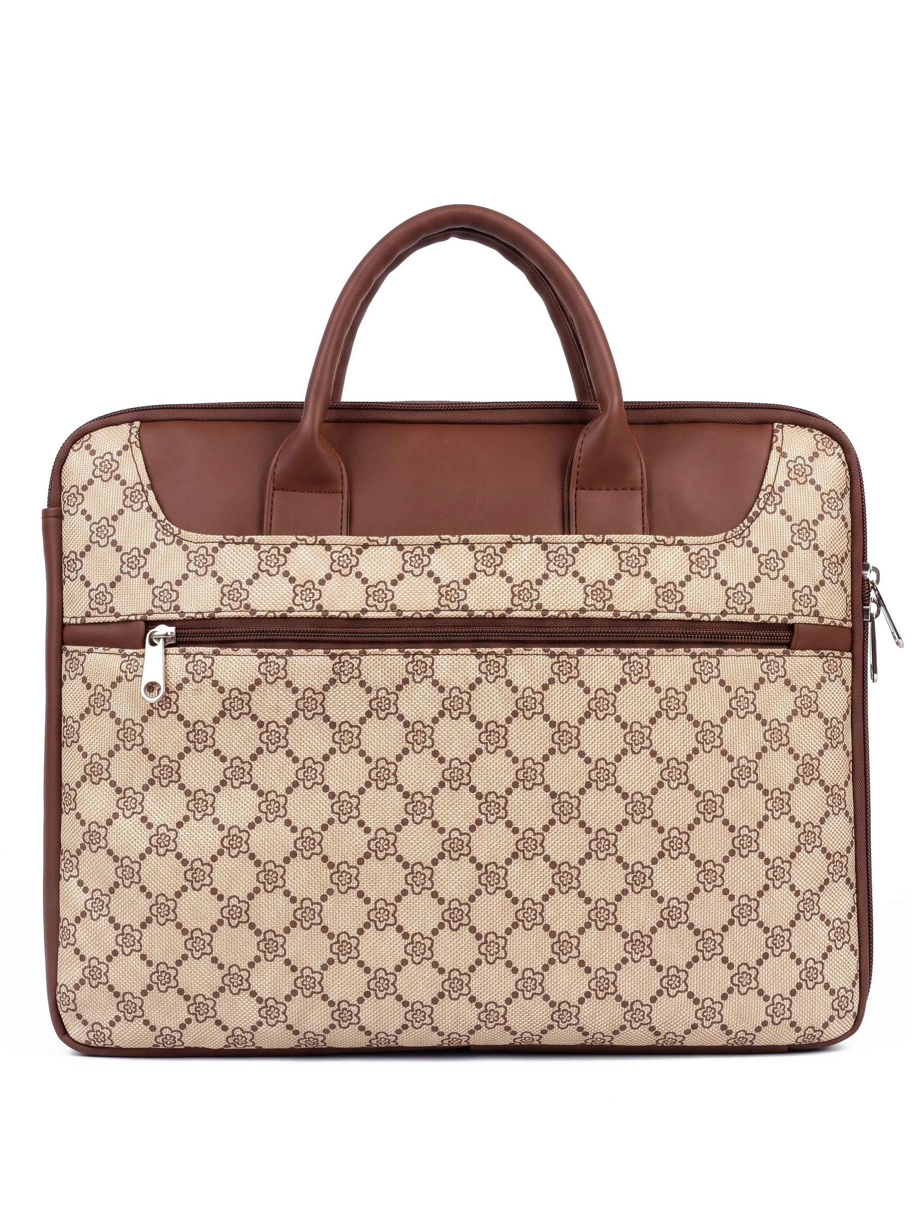 Beige Trellis Print Laptop Bag - Image 3