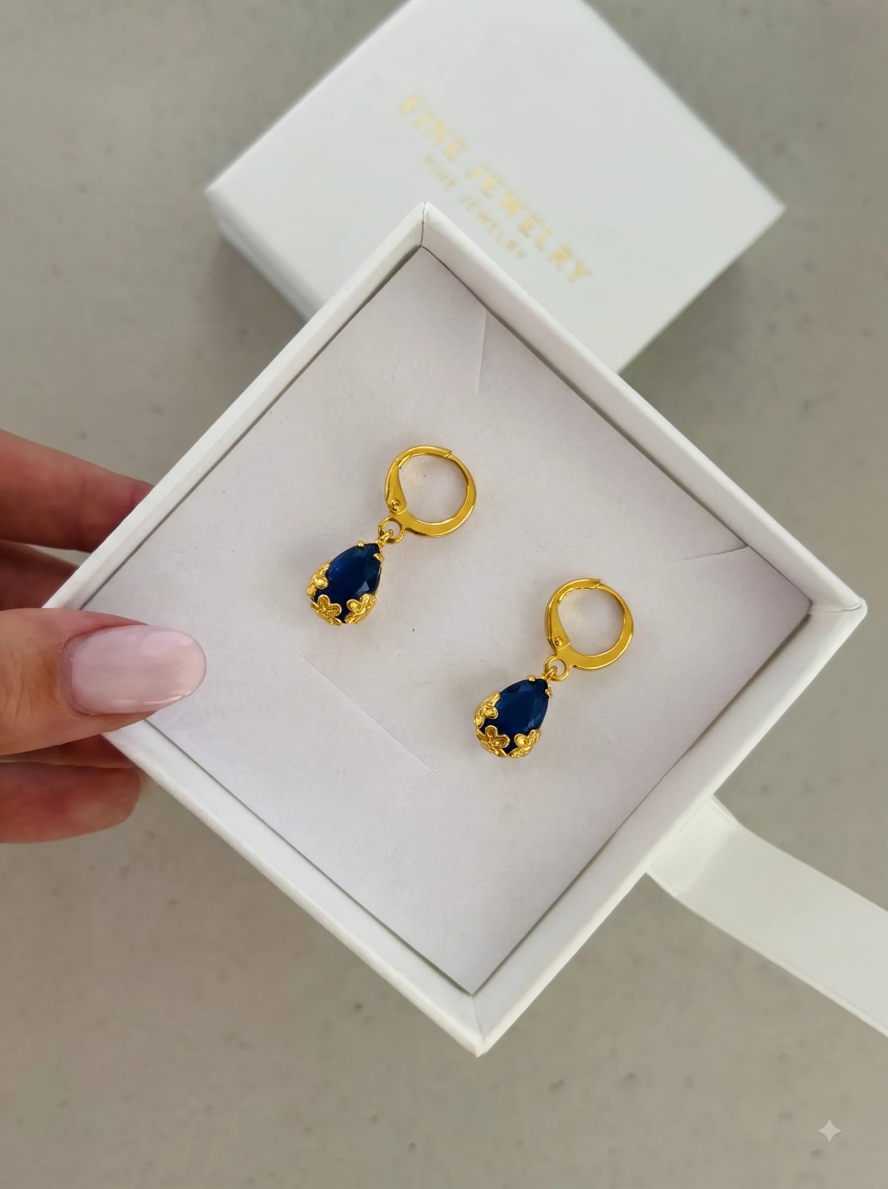 Blue Teardrop Crystal Earrings - Image 3