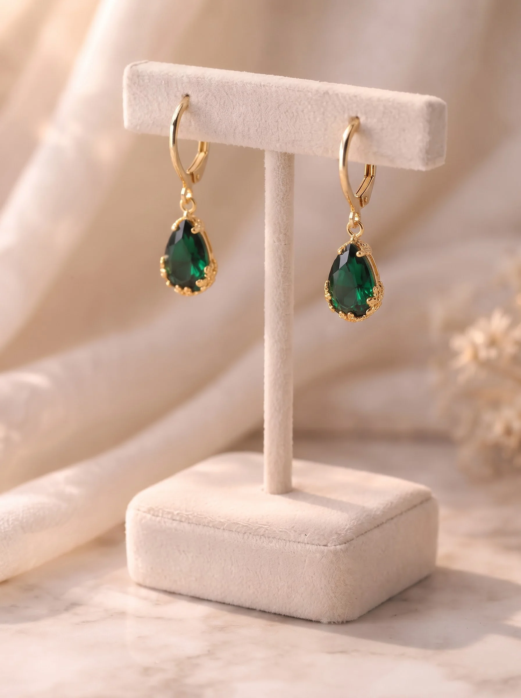 Green Teardrop Crystal Earrings - Image 5