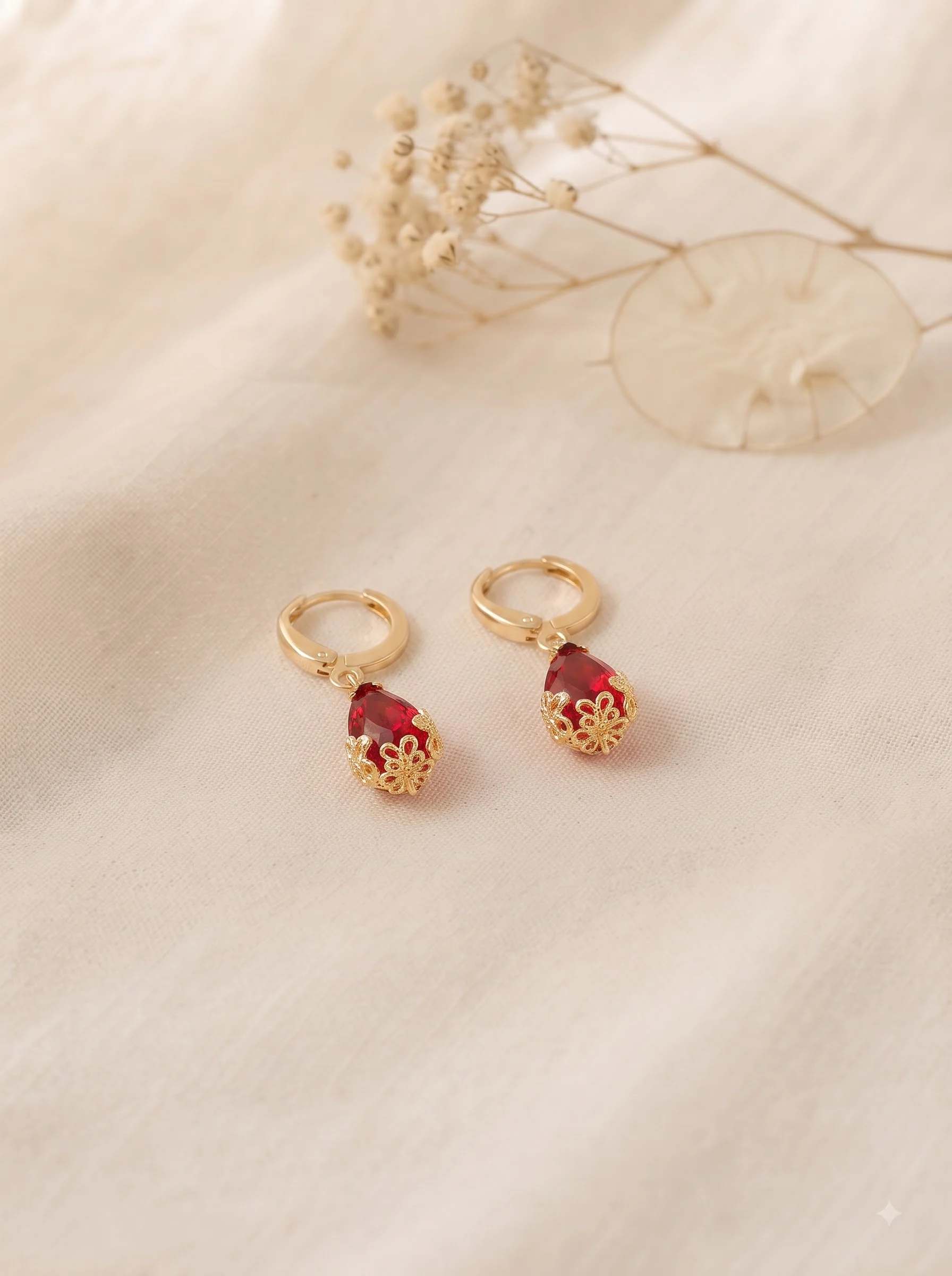Red Teardrop Crystal Earrings - Image 3