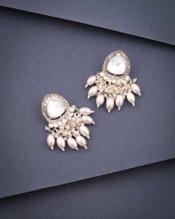Silver Pearl Stud Kundan Earrings