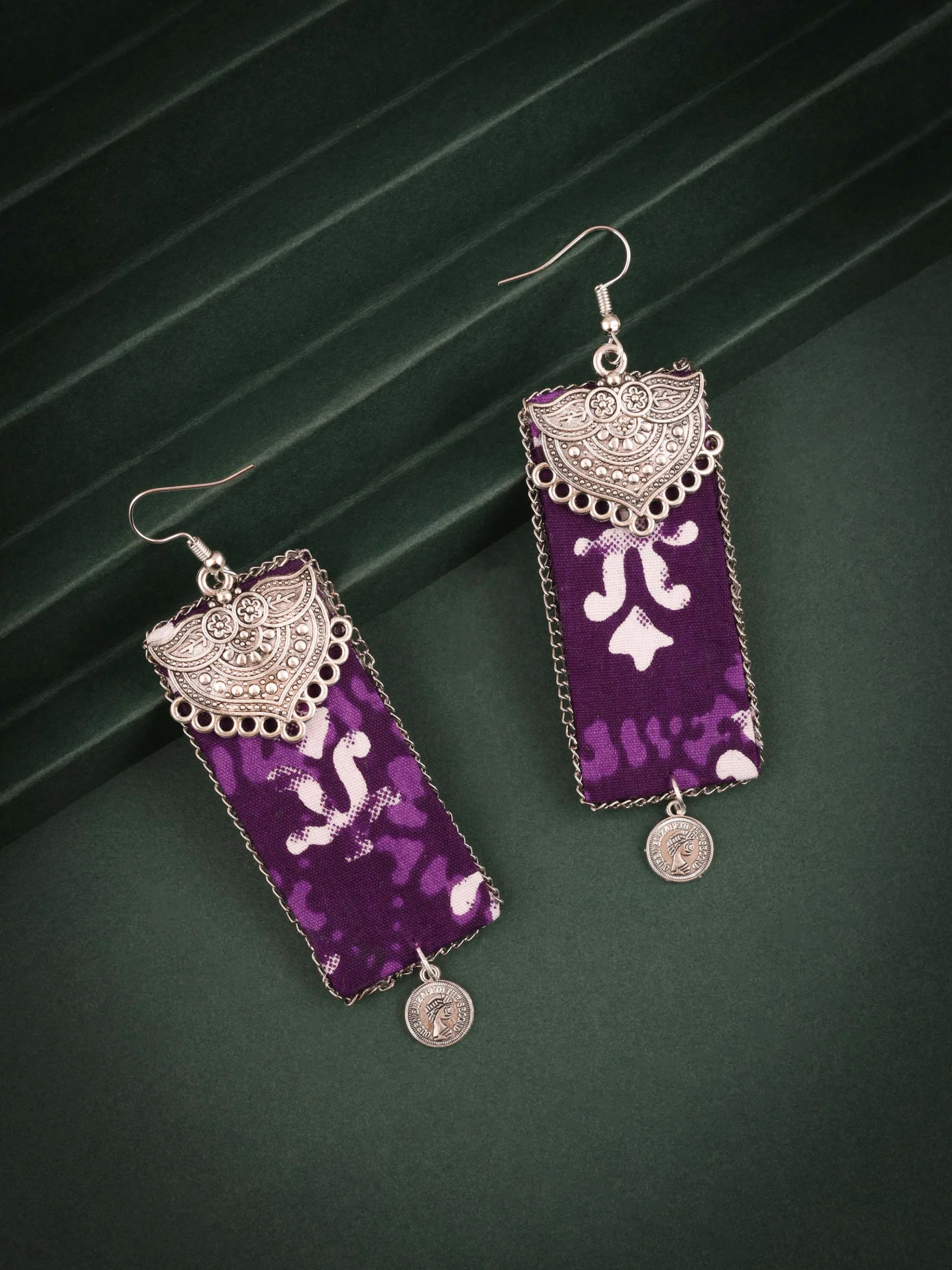 Boho Rectangular Printed Earrings - Image 2