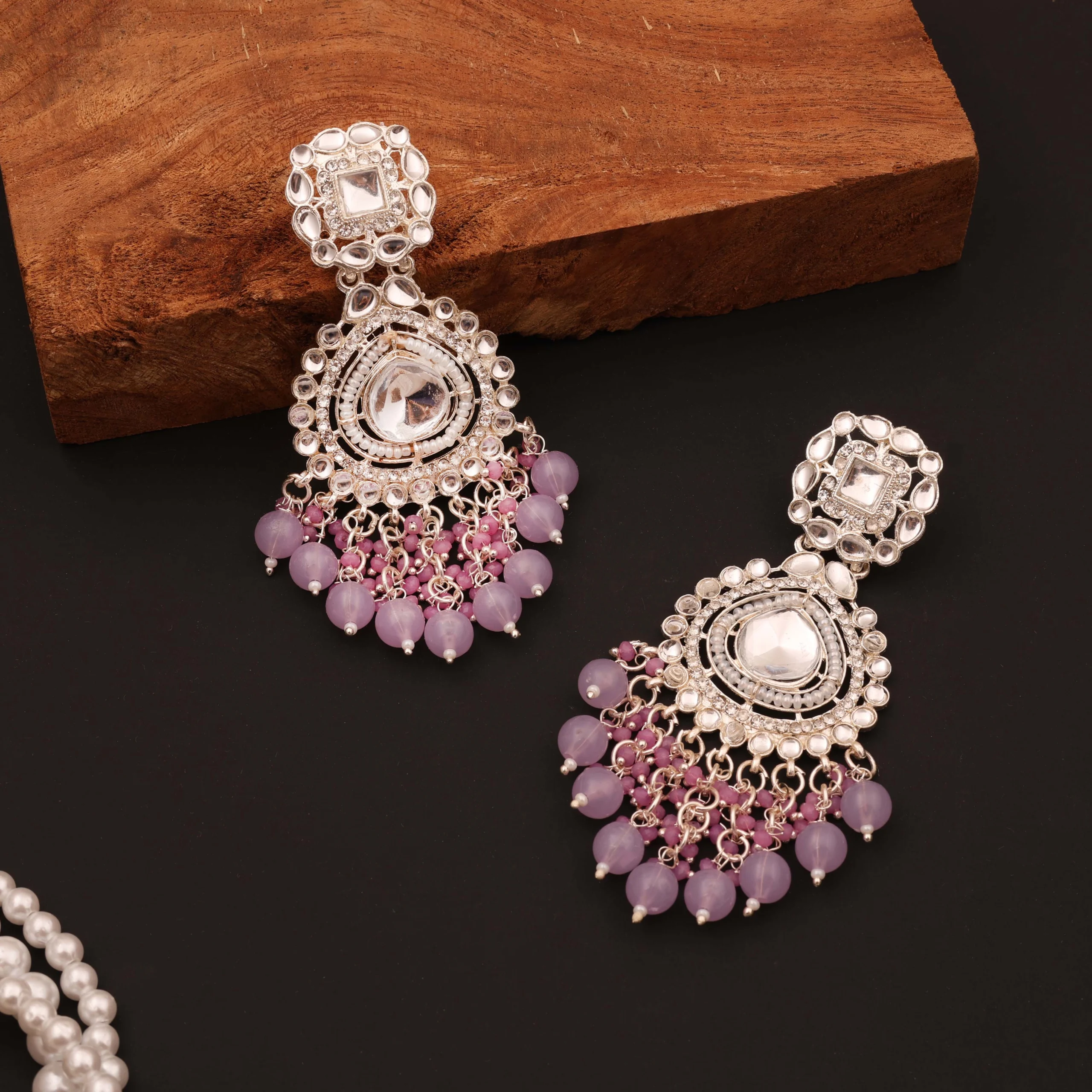 Lavender Pearl Kundan Earrings
