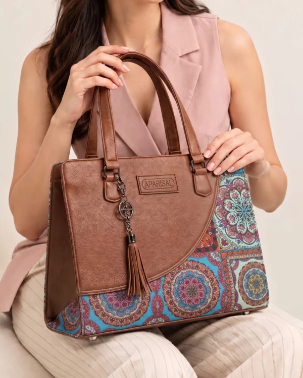 Brown Boho Printed Tote Handbag