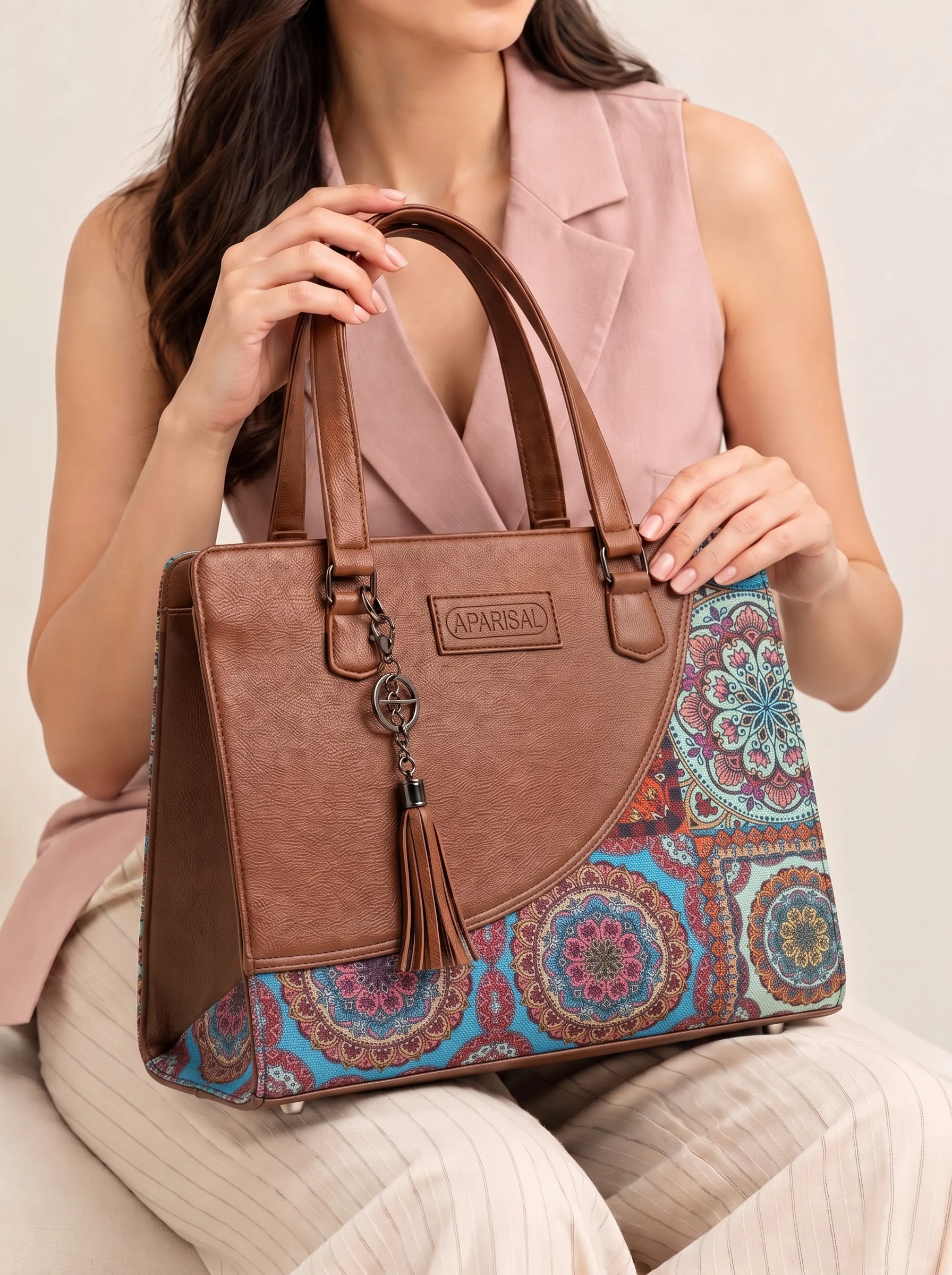 Brown Boho Printed Tote Handbag
