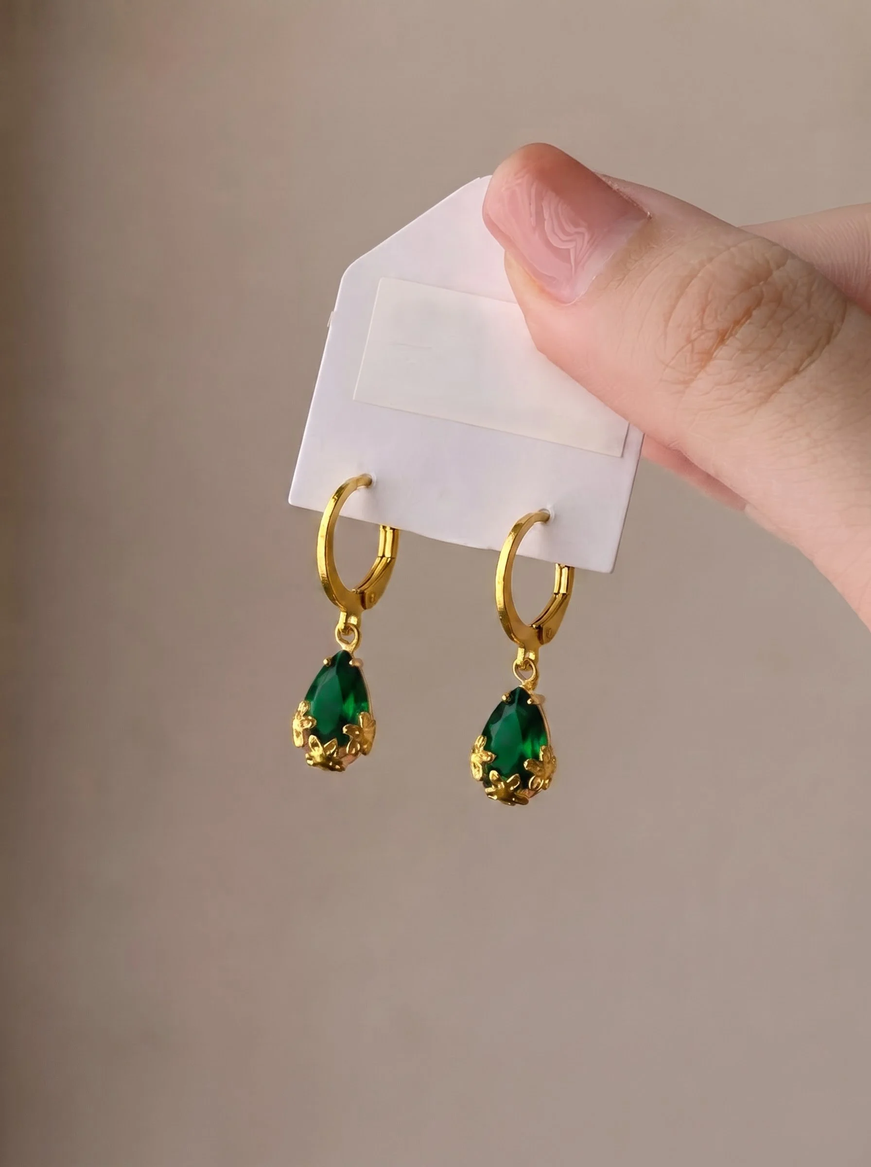 Green Teardrop Crystal Earrings - Image 4