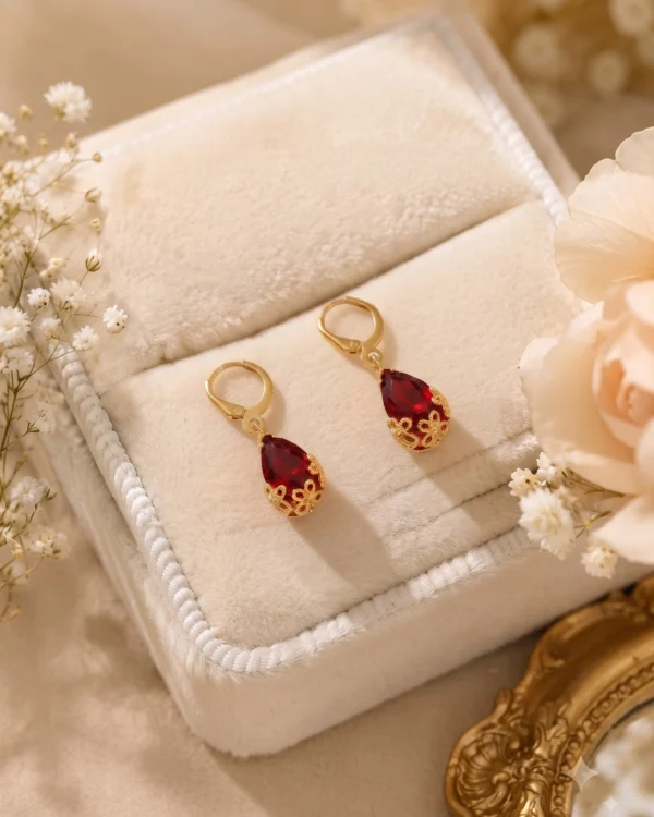 Red Teardrop Crystal Earrings