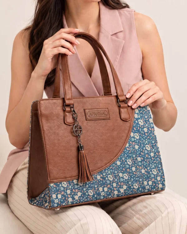 Blue Floral Tote Handbag