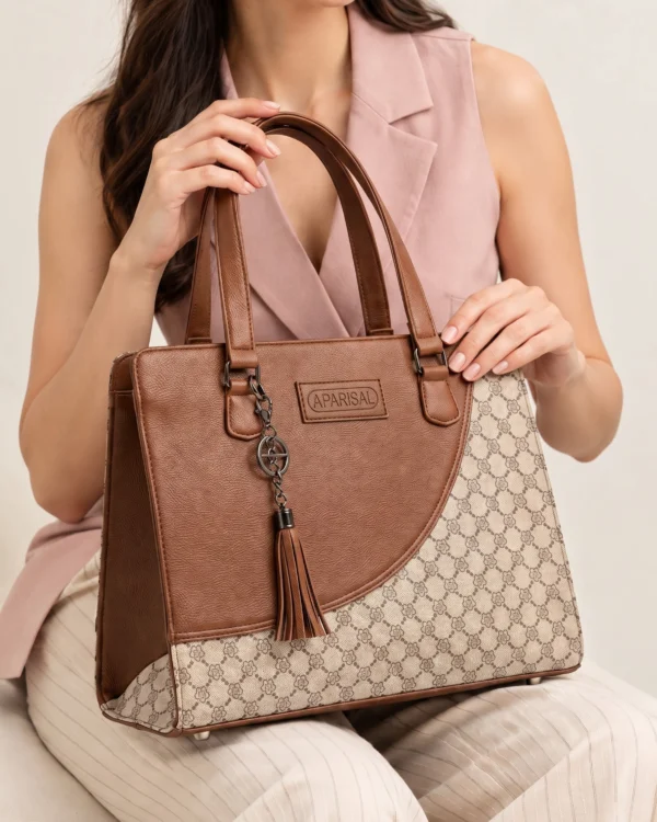 Beige Geometric Pattern Tote Bag
