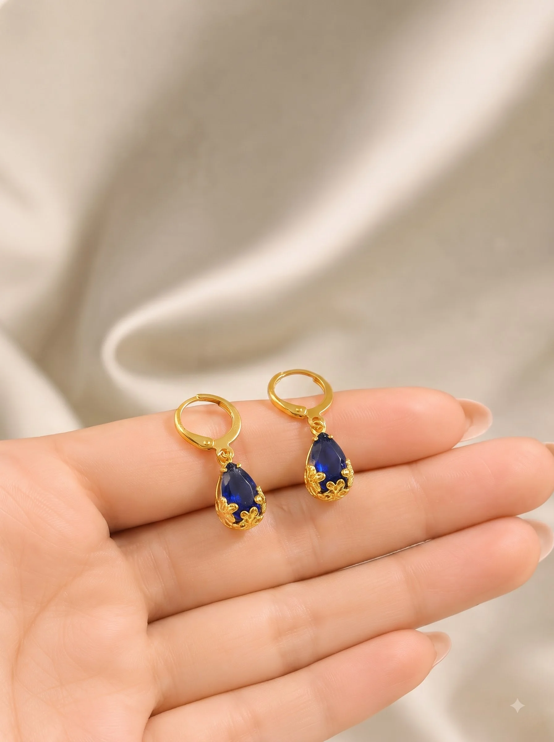 Blue Teardrop Crystal Earrings - Image 2
