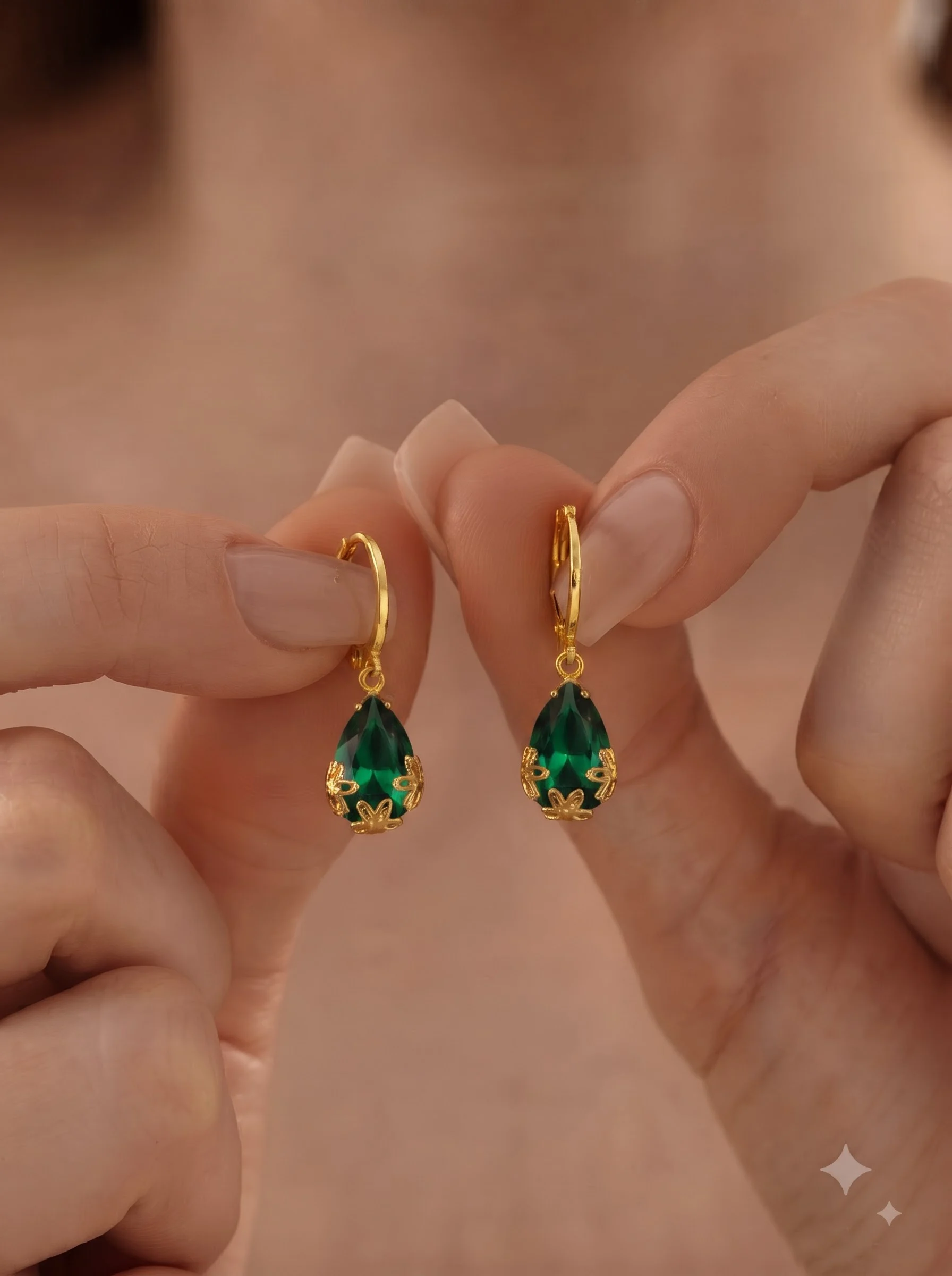 Green Teardrop Crystal Earrings - Image 3