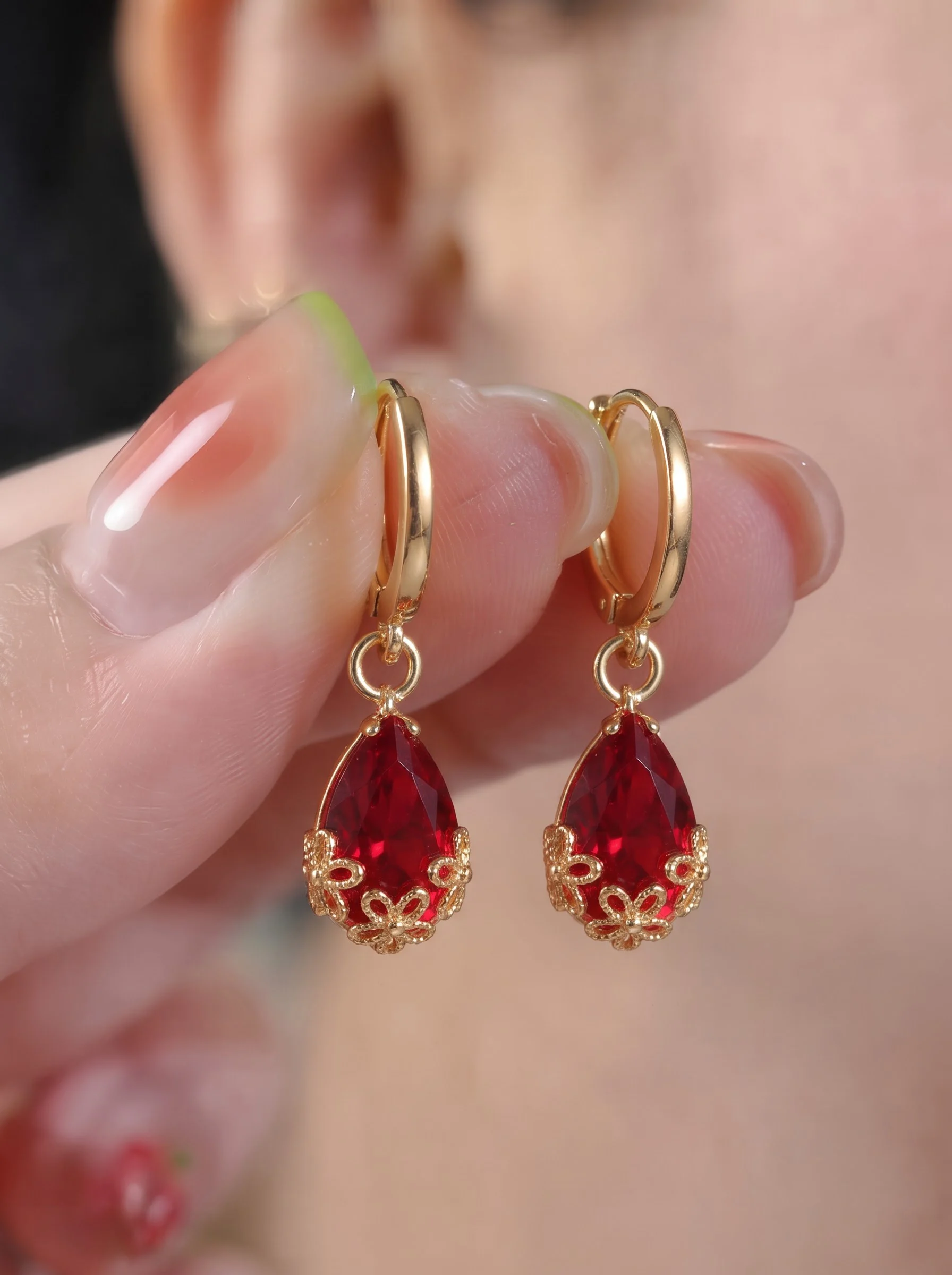 Red Teardrop Crystal Earrings - Image 5