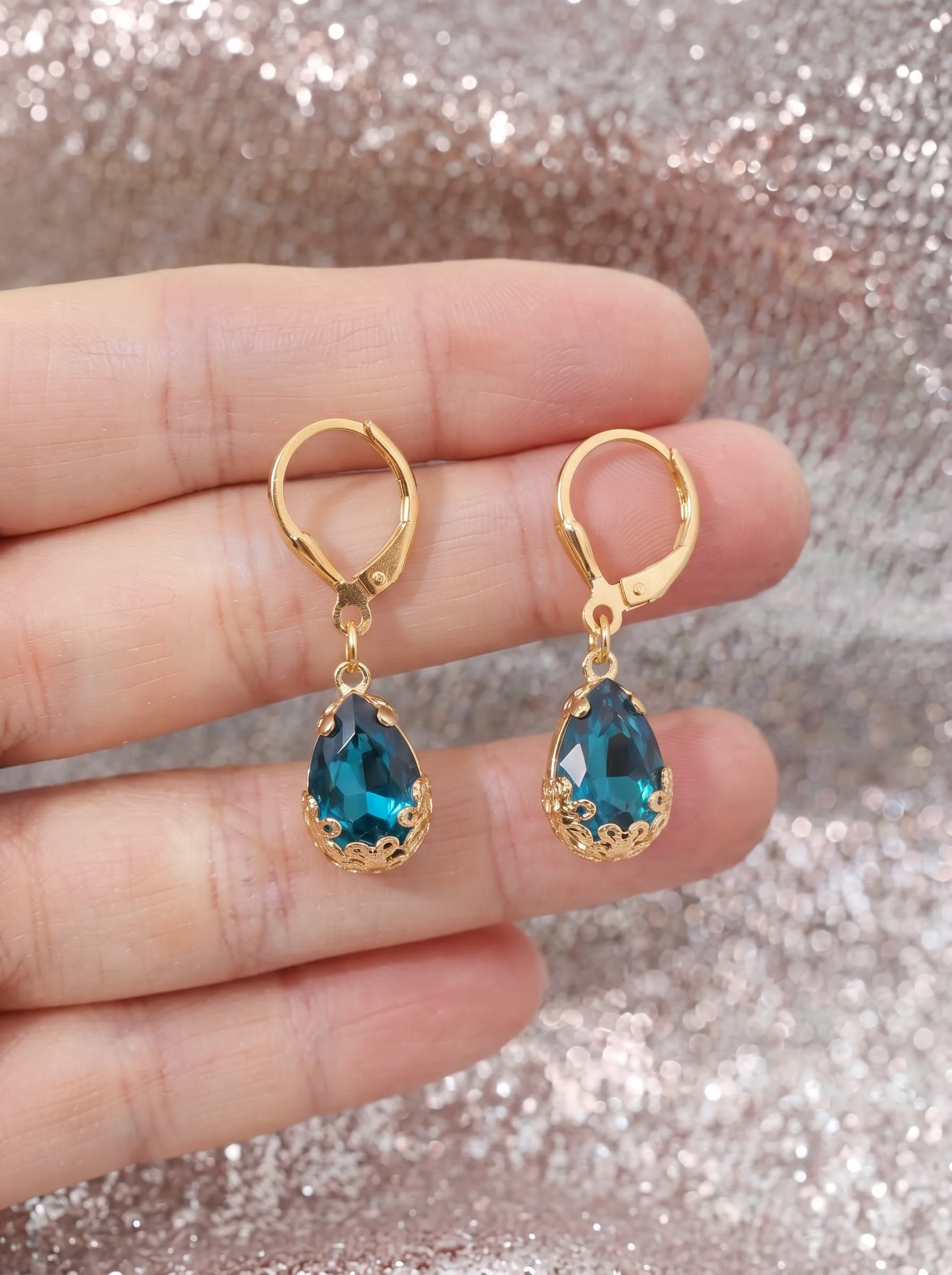 Sky Blue Crystal Earrings Description - Image 3