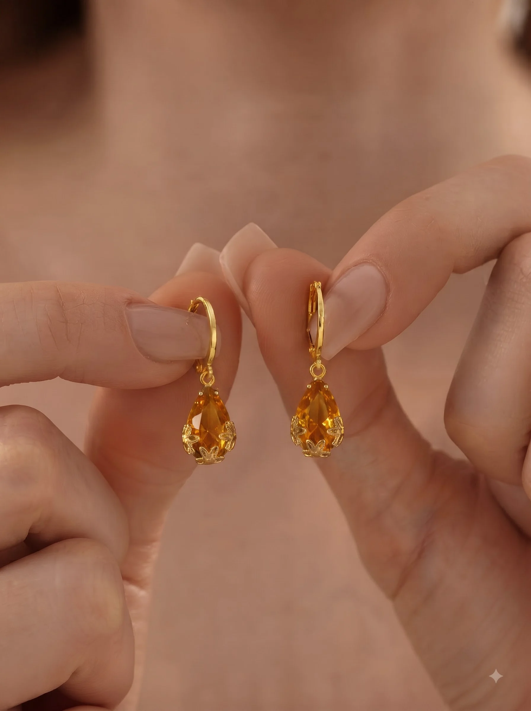 Golden Yellow Crystal Earrings - Image 4