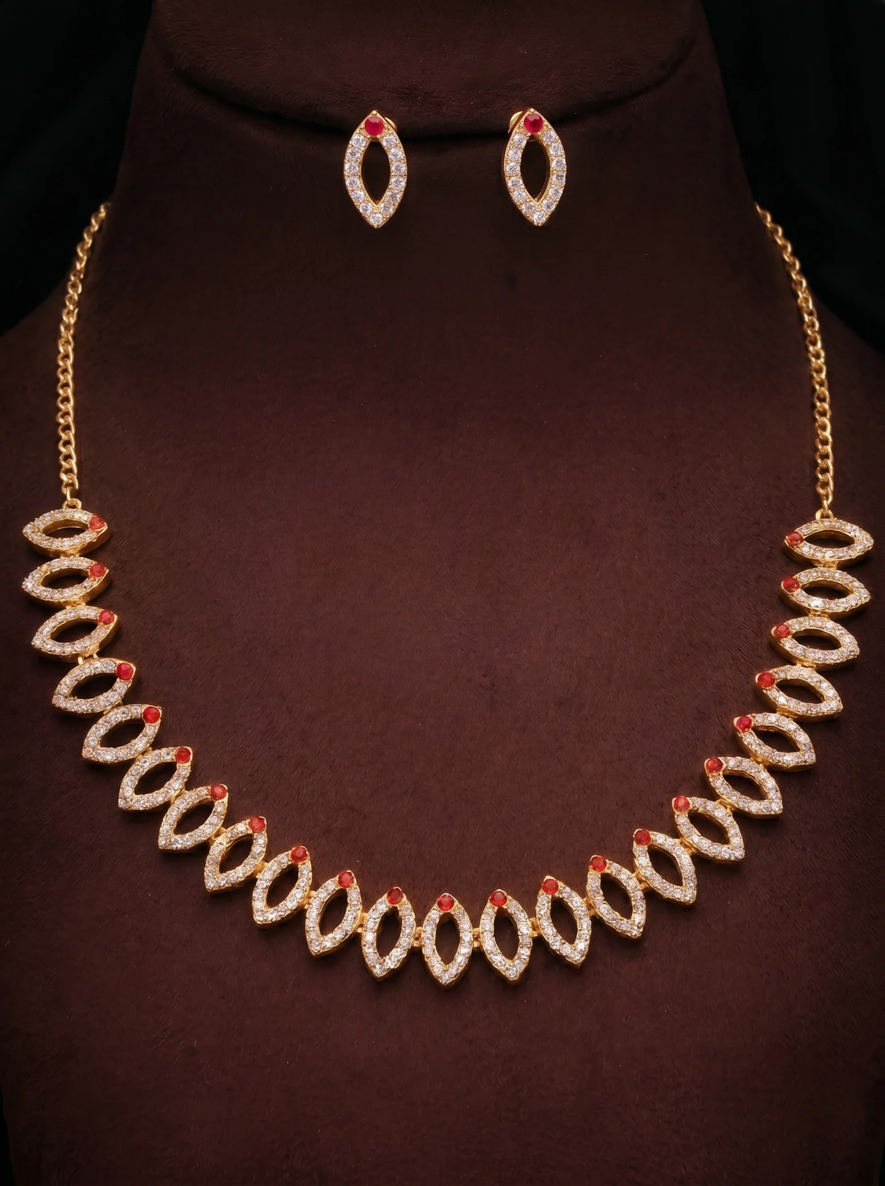 Golden Pink Leaf Necklace Set - Image 3