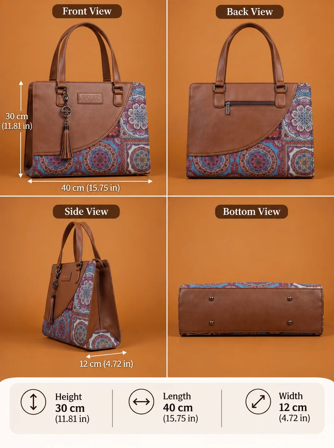 Brown Boho Printed Tote Handbag - Image 5