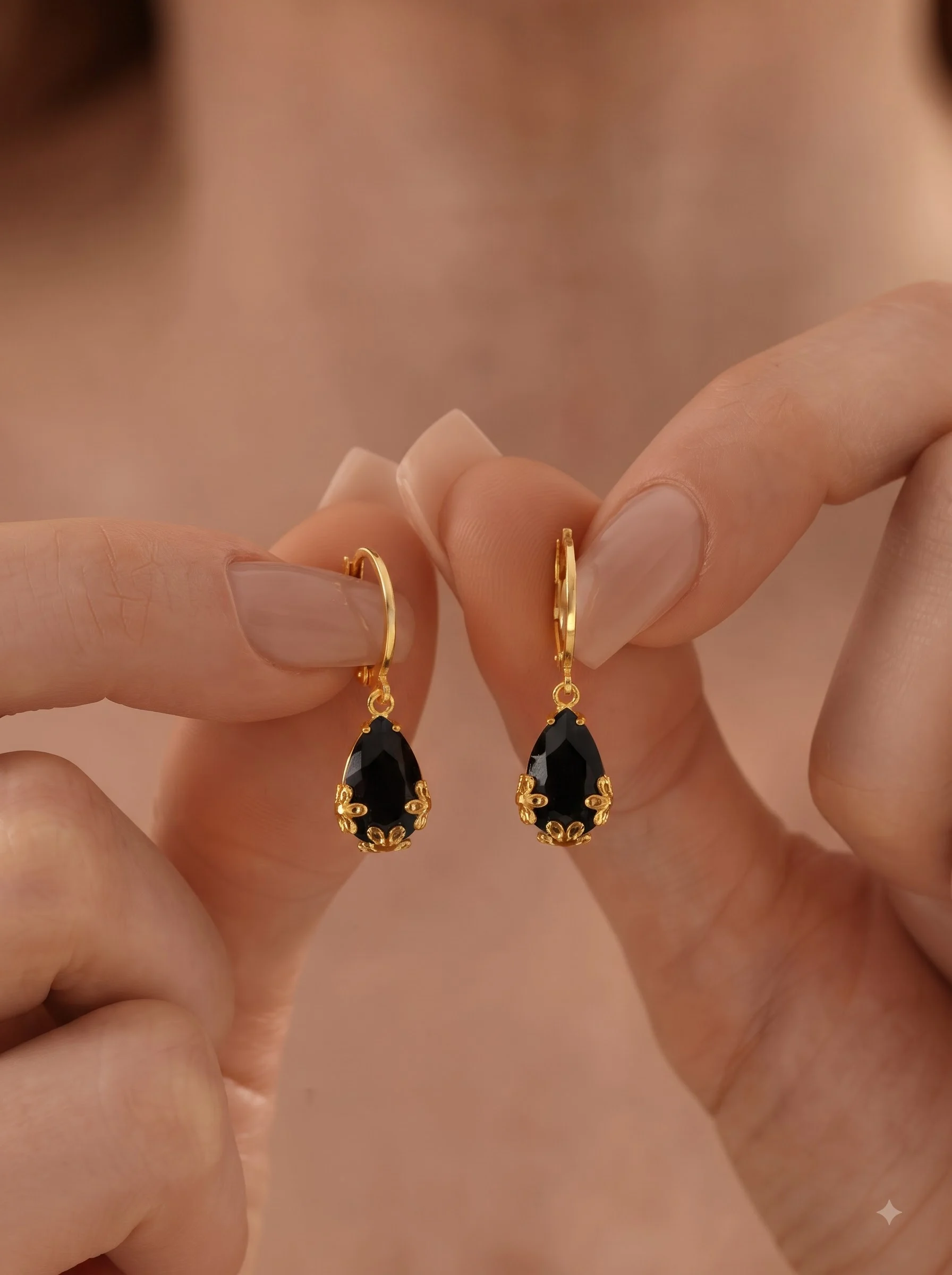 Gold Teardrop Crystal Earrings - Image 3