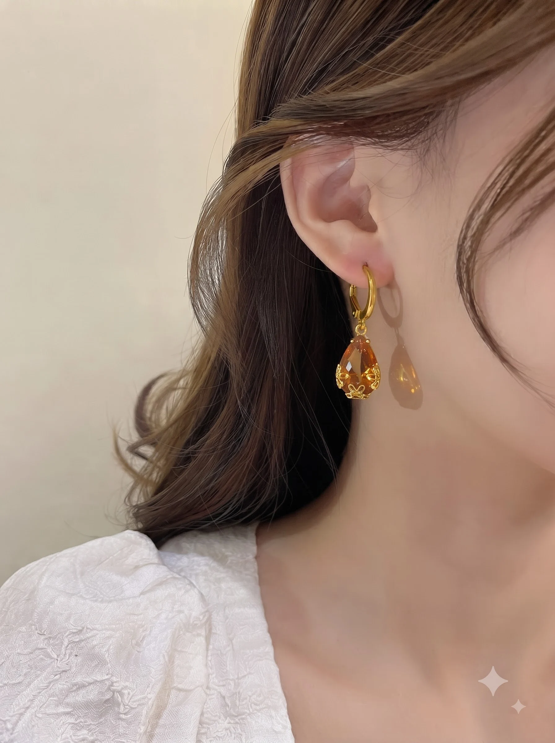 Golden Yellow Crystal Earrings - Image 3