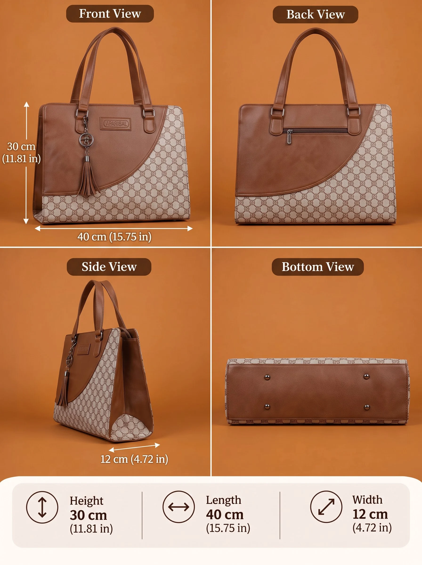 Beige Geometric Pattern Tote Bag - Image 3